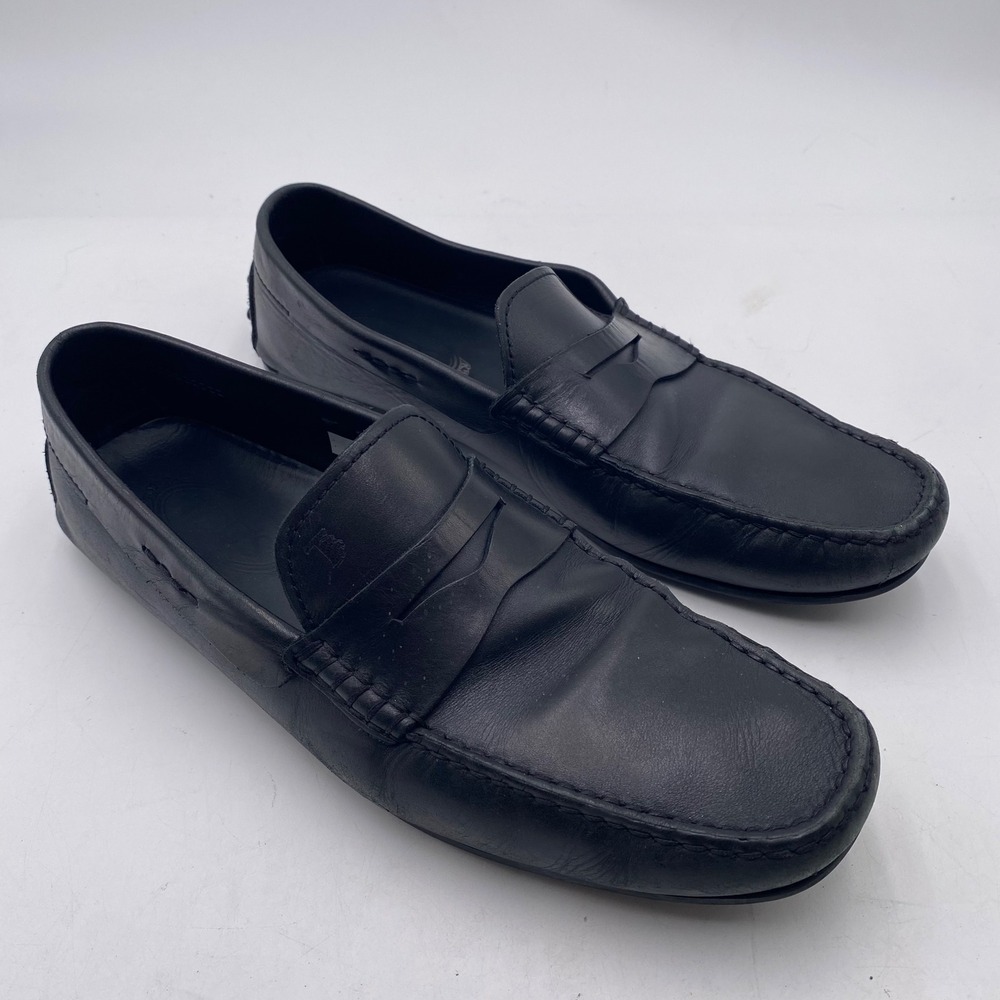 Tods Gommino Penny Loafer Shoes Mens 9 Black Leather Italian Driving Mocs Luxury